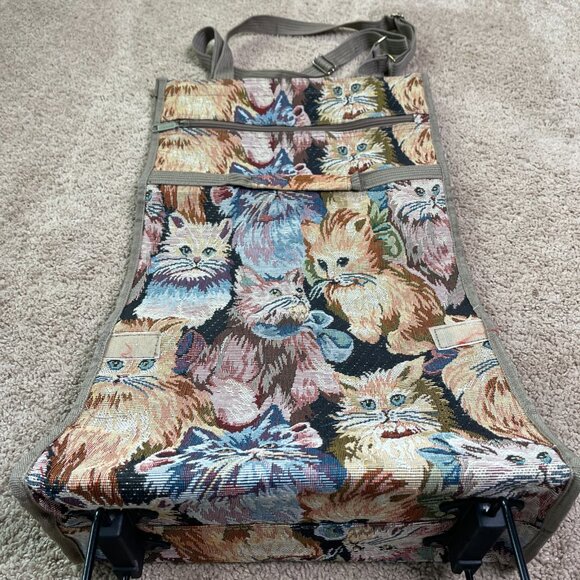 Tapestry Bag OS Brown Cats Shopping Travel Tote Wheels Foldable Farmers Market - Picture 2 of 13